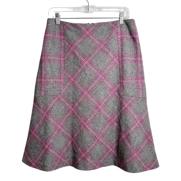 Talbots Skirt Women Size 6 Gray Pink Wool Blend Plaid Preppy Fall Career Work - Picture 1 of 7